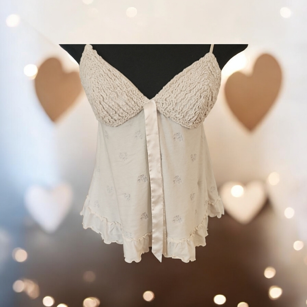 La SENZA Cream Smocked Ruffled Camisole